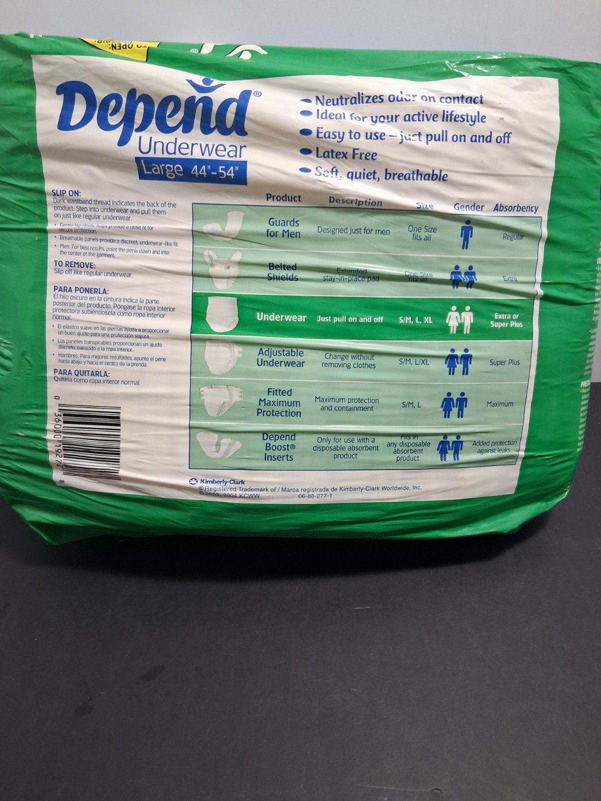 Vintage 2004 Depend Extra Absorbency Underwear 18 Count Unisex size Large