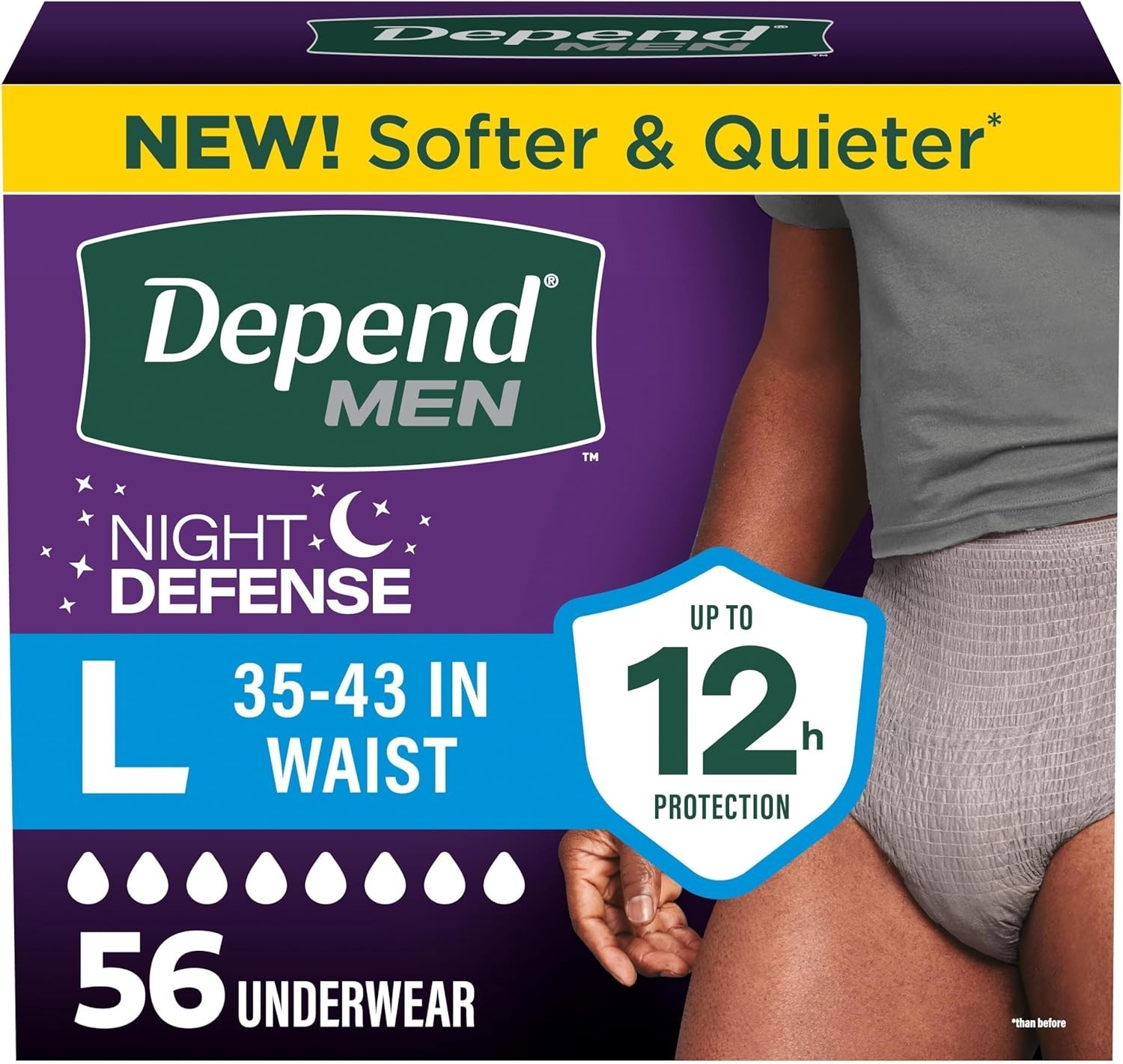 Depend Night Defense Men Incontinence Underwear Large 56 Count Gray