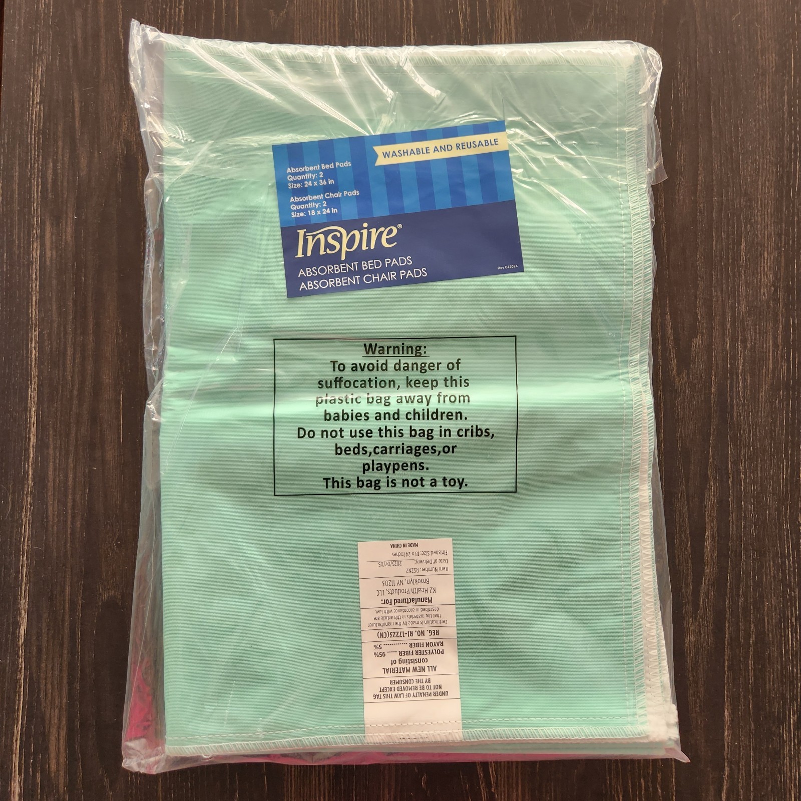 4 Inspire Absorbent Pads 2 Bed Pads 24×36 & 2 Chair Pads 18×24 Reusable Washable