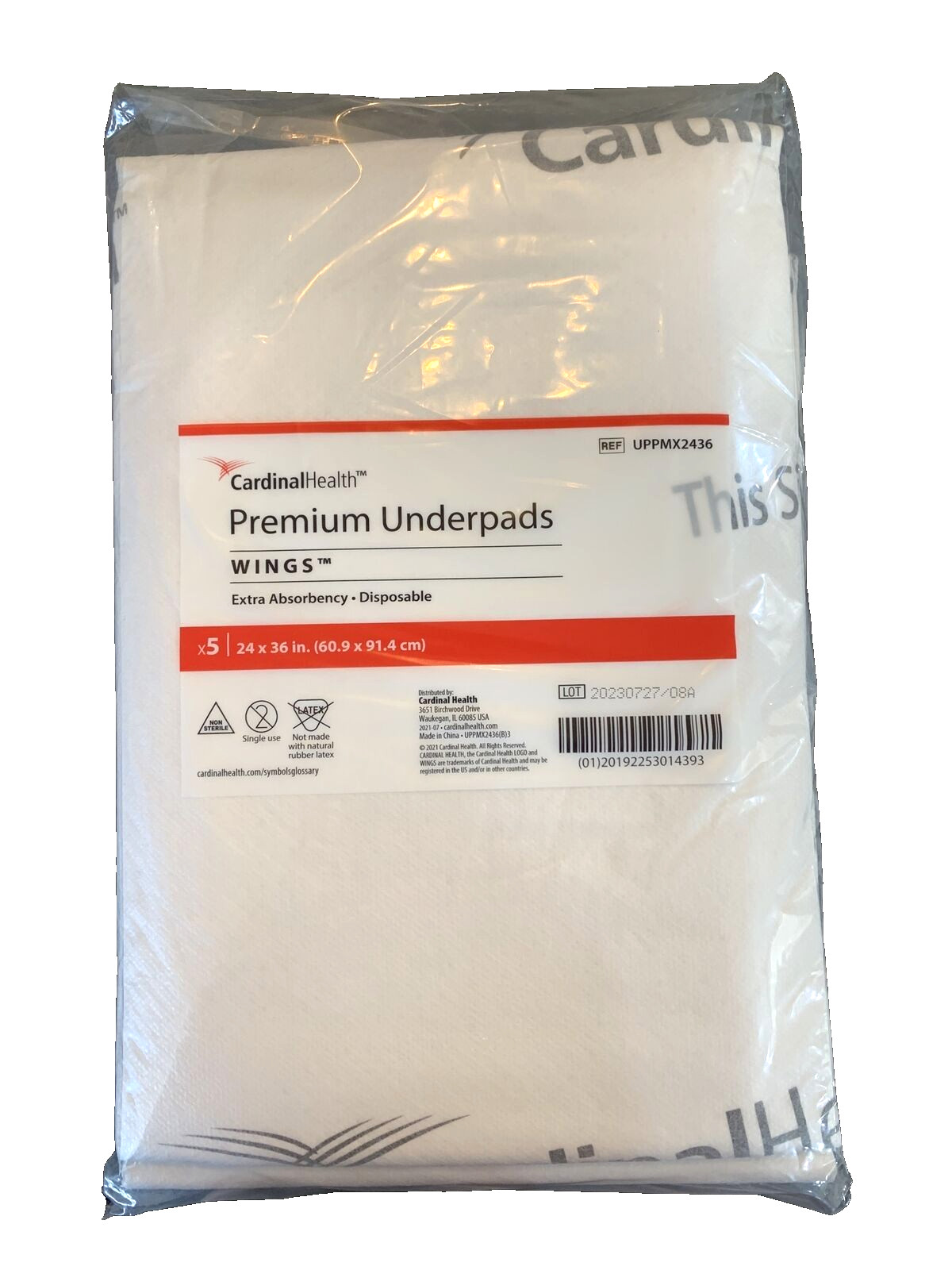 2021 Cardinal Health 1 PACK OF 5 Premium Underpads Wings, 24″ x 36″