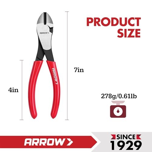 ARROW 7″ High Leverage Diagonal Cutting Pliers, Heavy Duty Wire Cutters 7 INCH