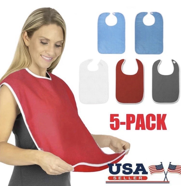 Adult Unisex Terry Cotton Bibs Reusable 18×30 2-Ply Super Absorbent 4pk