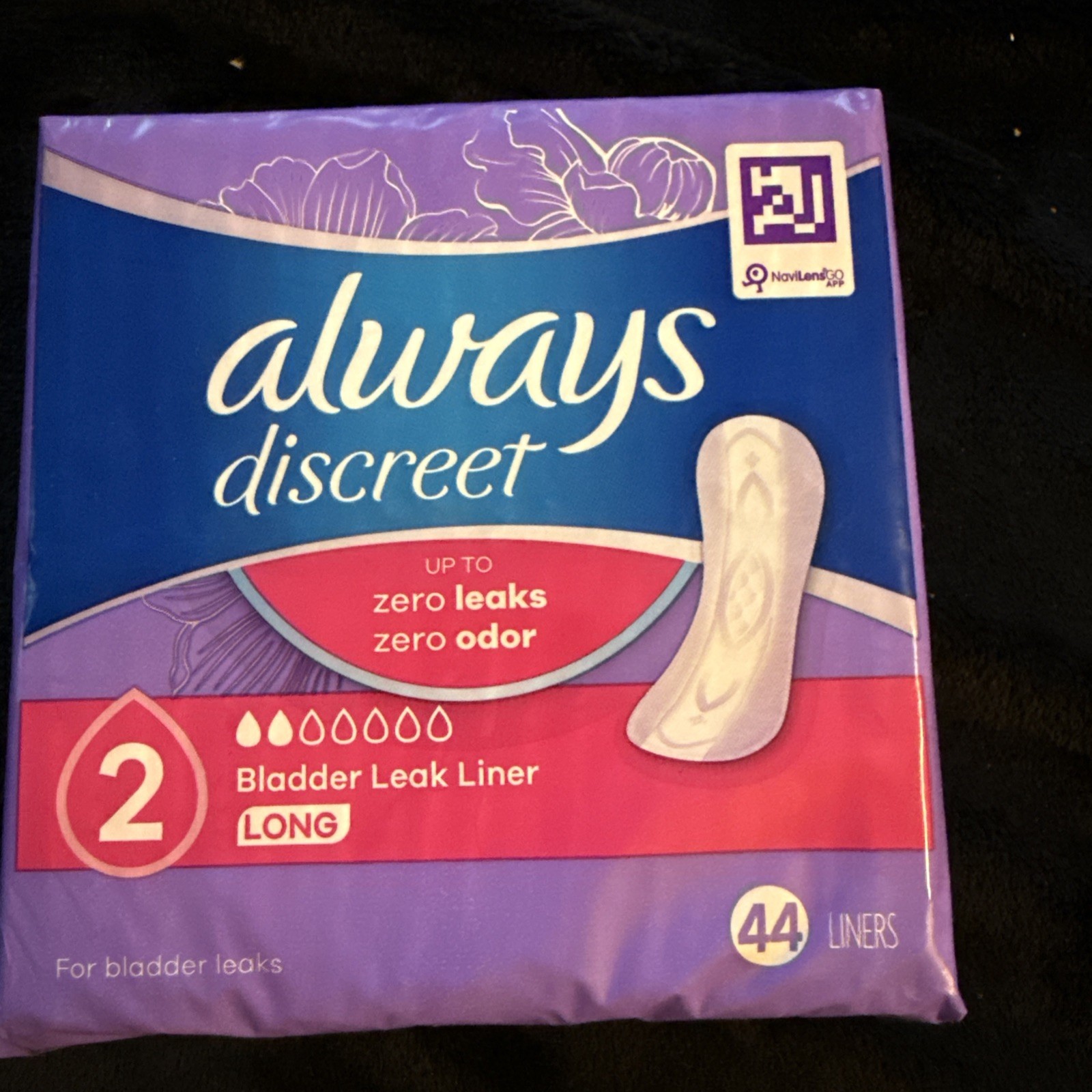 Always Discreet Women’s Bladder Leak Liner Long Size 2 44 Count Pack of 1