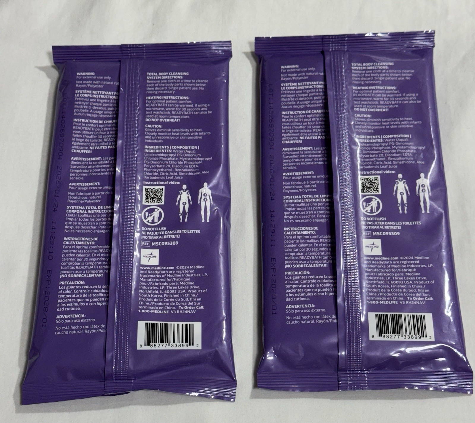 2 Medline Readybath Bathing Cloths, 8-packs.