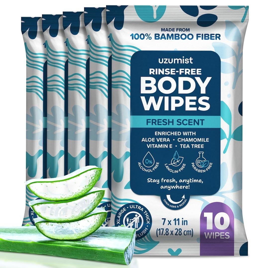 Extra Large Bamboo Body Wipes – 50 Count for Daily Hygiene & Travel Essentials