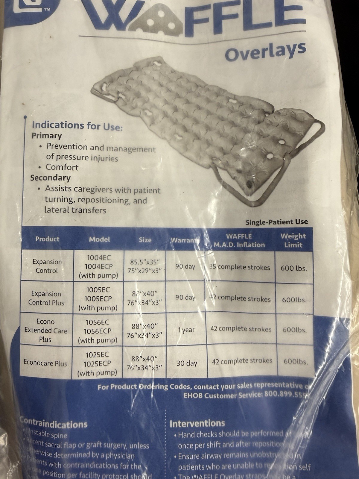 EHOB 1025ECP Waffle Econocare Plus Mattress Overlay w/Pump 76″ X 34″ X 3″ (NEW)