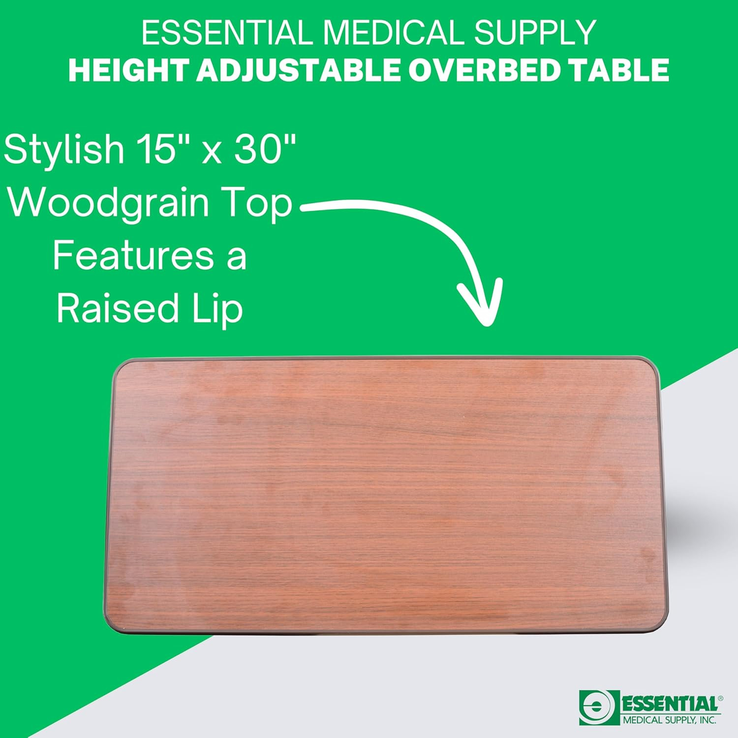 Essential Medical Supply Height Adjustable Automatic Overbed Table – Woodgrain T