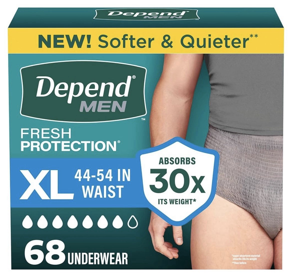 68 Count Depend Men’s XL Incontinence Underwear Maximum Protection