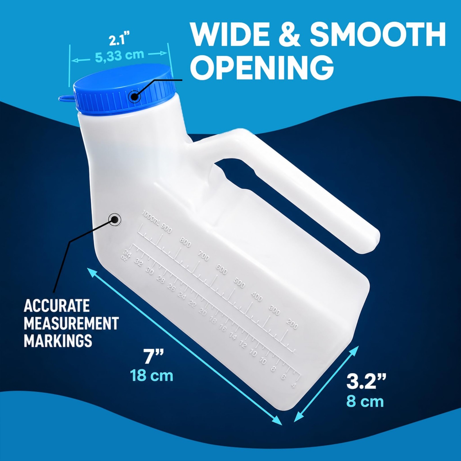 Glow in the Dark Urinals for Men – 3 Pack, 32oz Spill Proof Bedpan Bottles