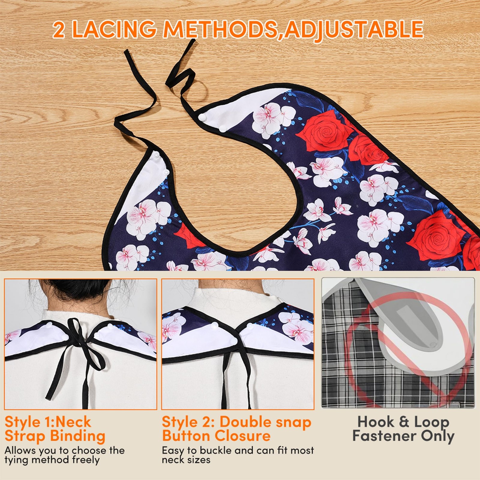 Oulisen 3 Pcs Adult Bibs For Women With Crumb Adult, Flower and Butterfly