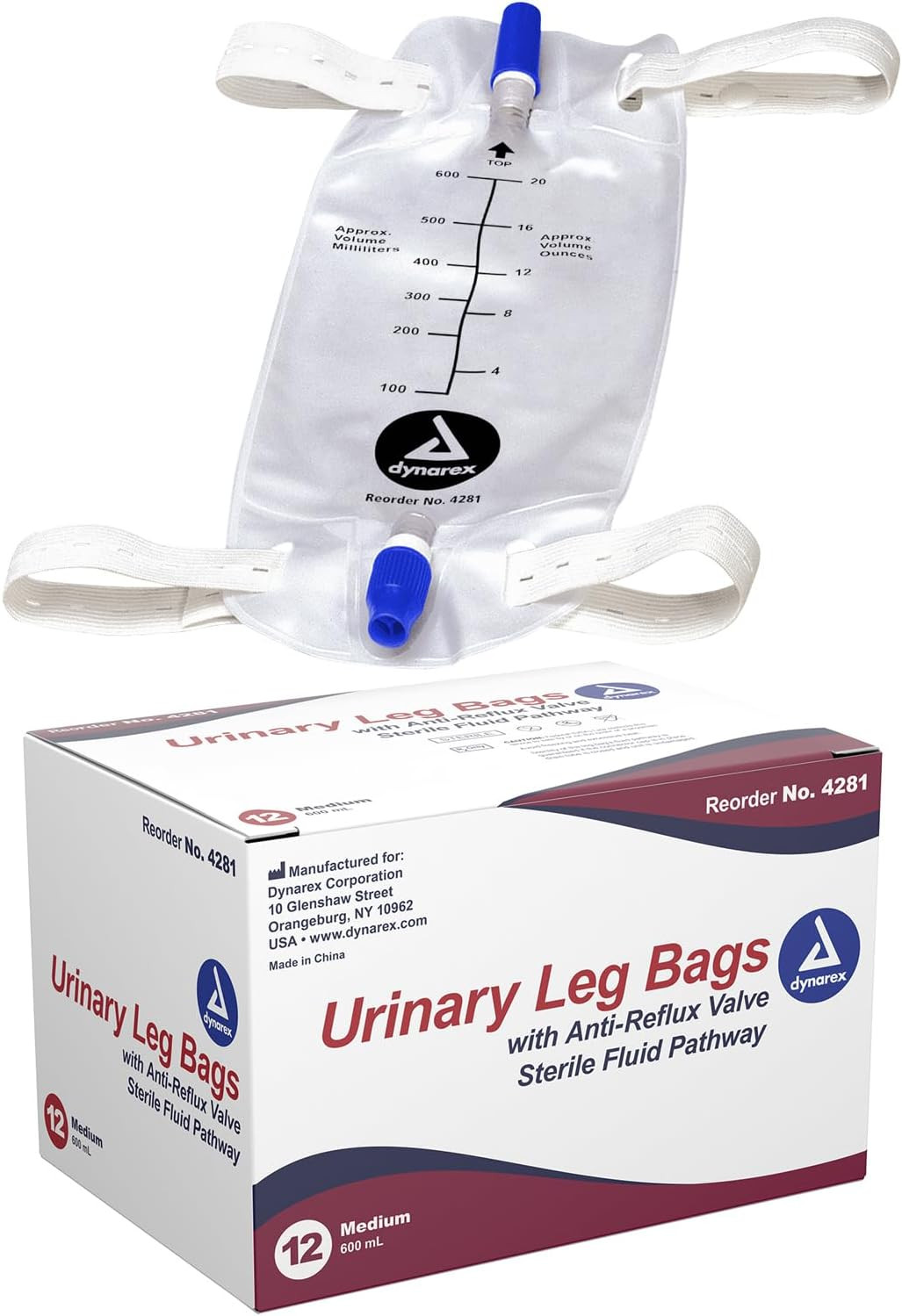 Dynarex Urinary Leg Bag, for Use with Catheter, Has a Non-Drip Closure & Anti