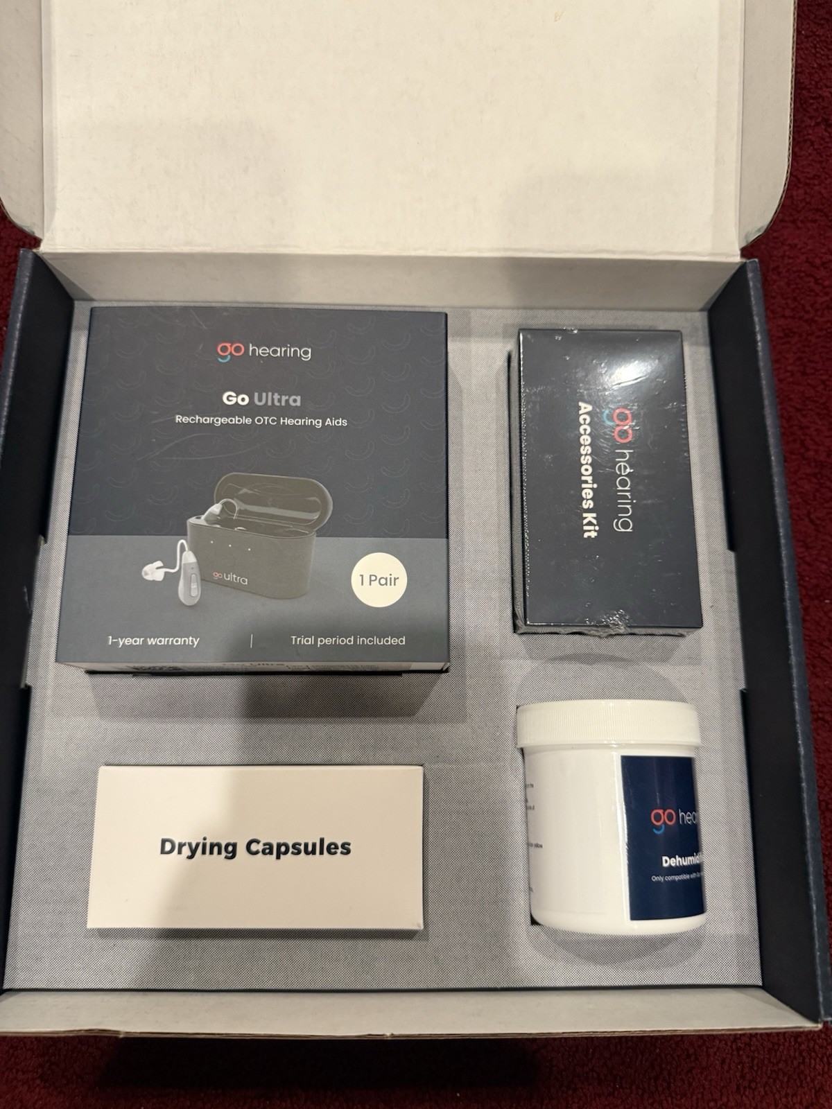 Go Hearing ultra Rechargeable OTC Hearing Aids Used W/ Accessories Kit