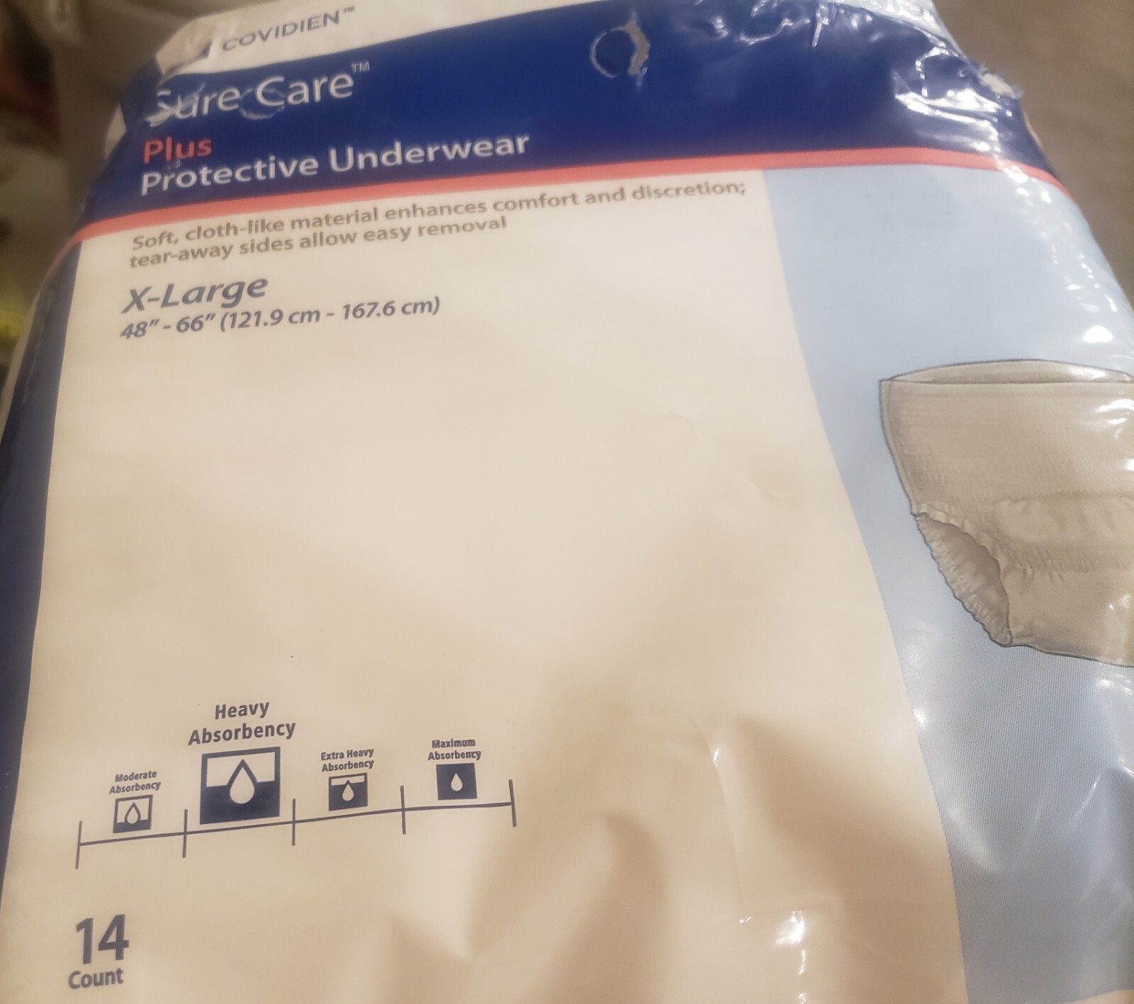 1pk 14 Sure Care Plus Protective Underwear Pull Ups Heavy XL 48-66 Covidien#1625