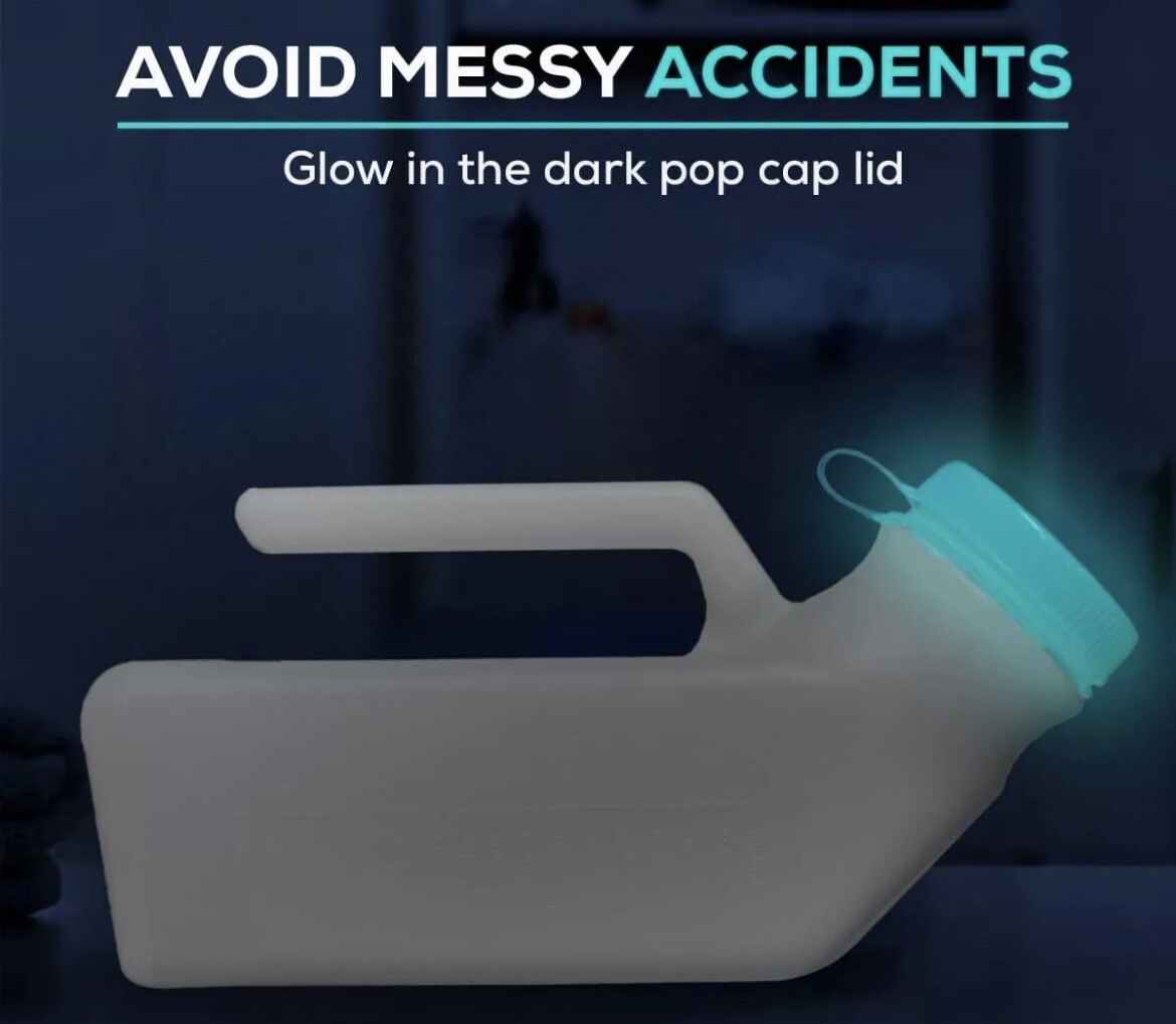 4 -JJ Care Urinals For Men Spill proof With Glow In The Dark Lids