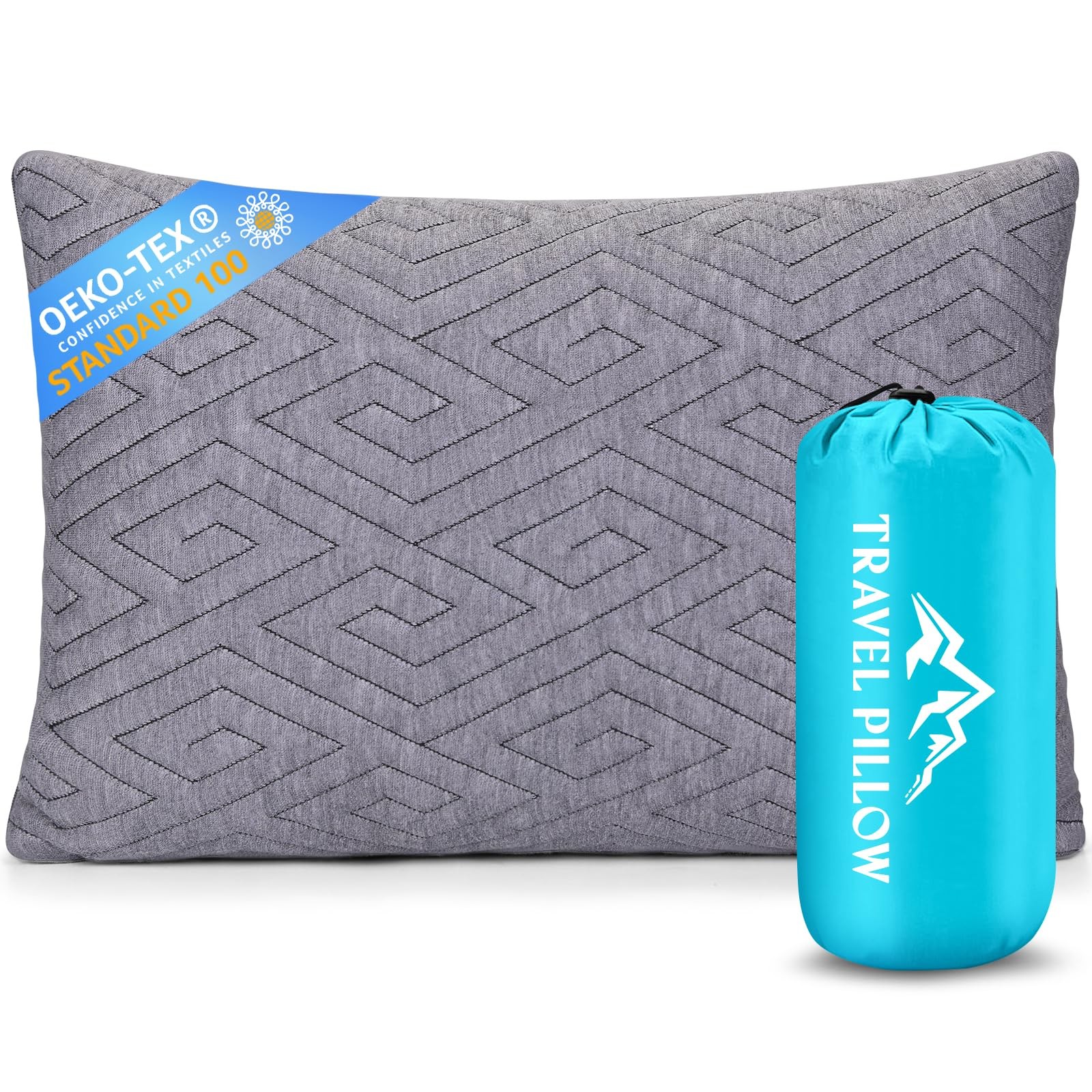 1 MIDDLE ONE Travel Pillow for Sleeping Camping, Memory 17.5 x 12 Inch, Grey
