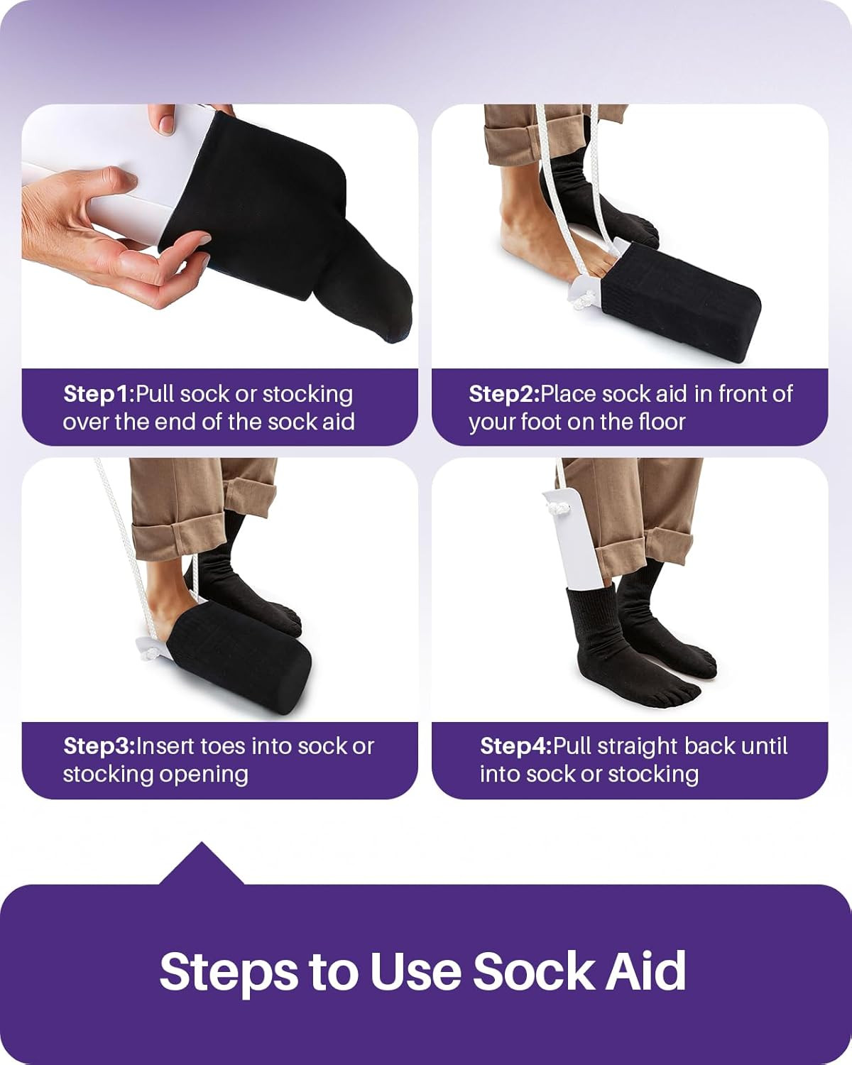 Sock Aid for Putting on Socks, 4″ Foot Width, No Bending | Soft Flexible ABS She