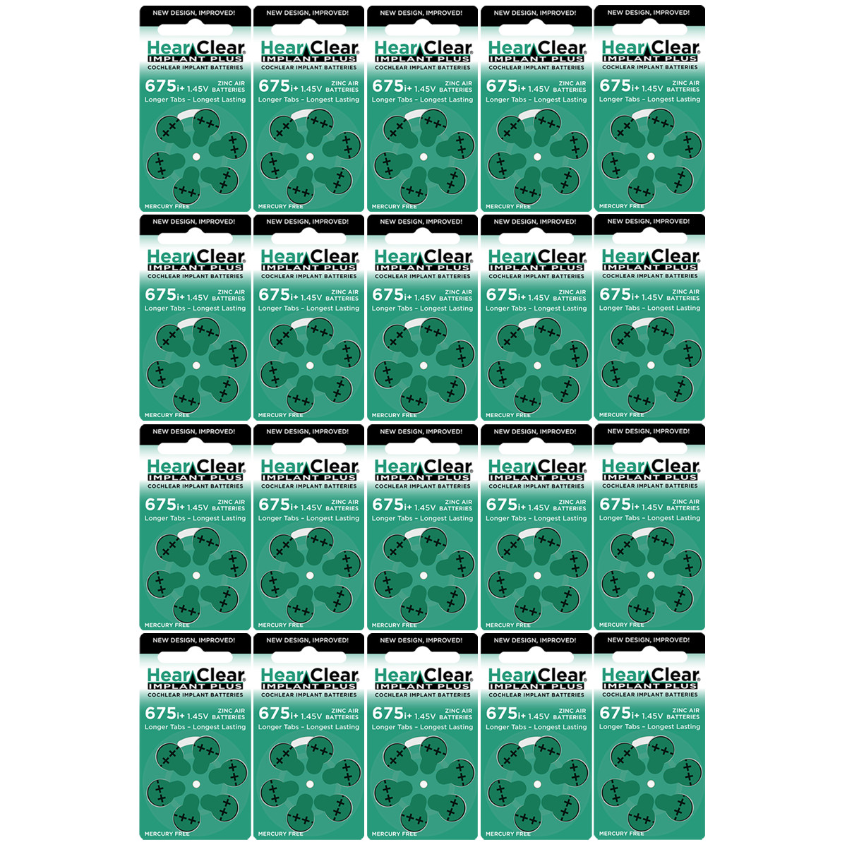 HearClear Size 675P Cochlear Implant Hearing Aid Batteries GREEN TAB (120 Pack)