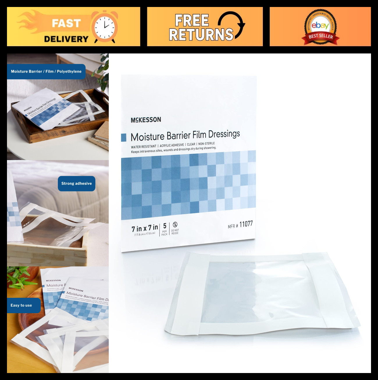 Clear IV Site Barrier Protector – 7″x7″ Water-Resistant Adhesive Film, 5 Count,
