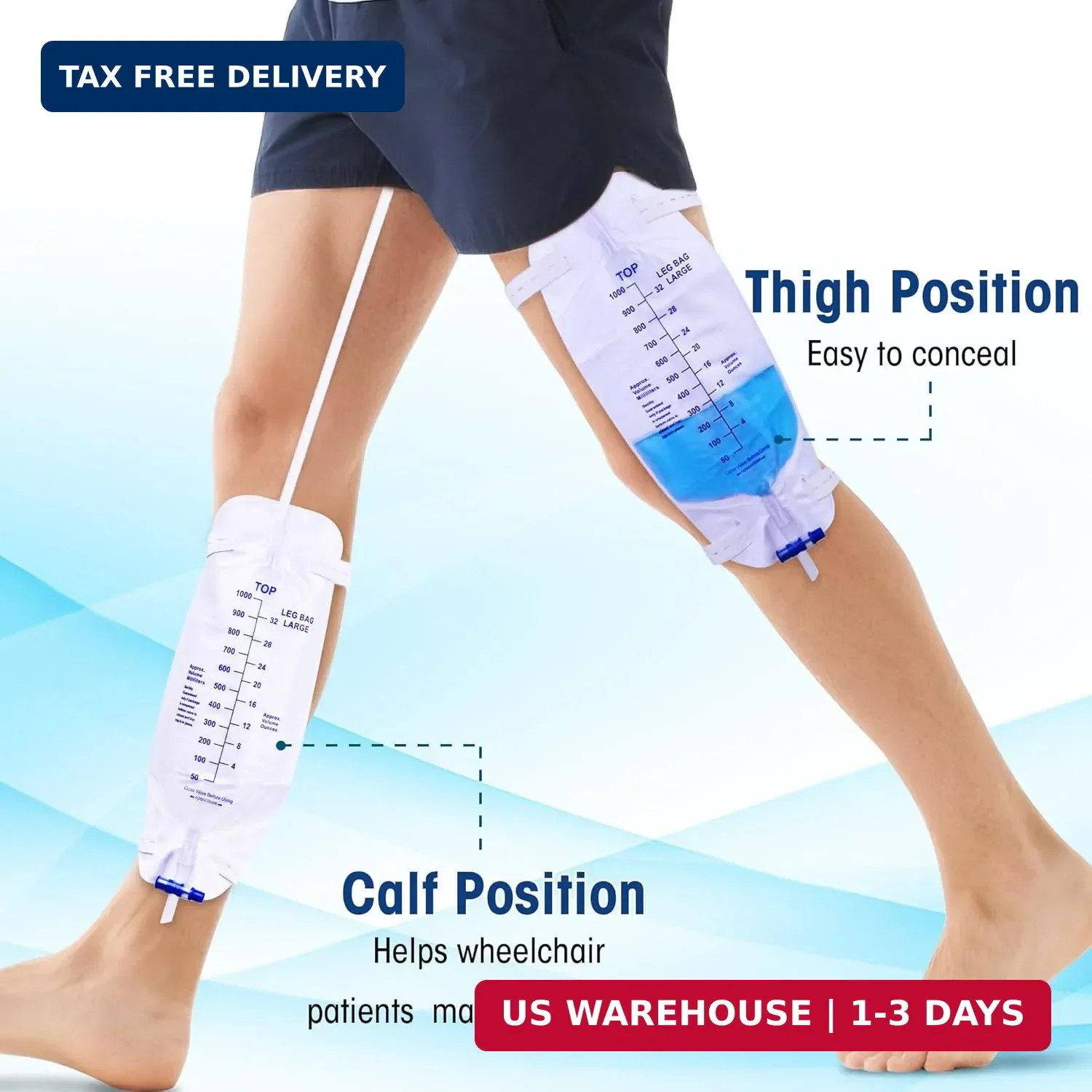 1000 mL Catheter Leg Bag for Men and Women 5 Pack Urinary Drainage Bag with Anti