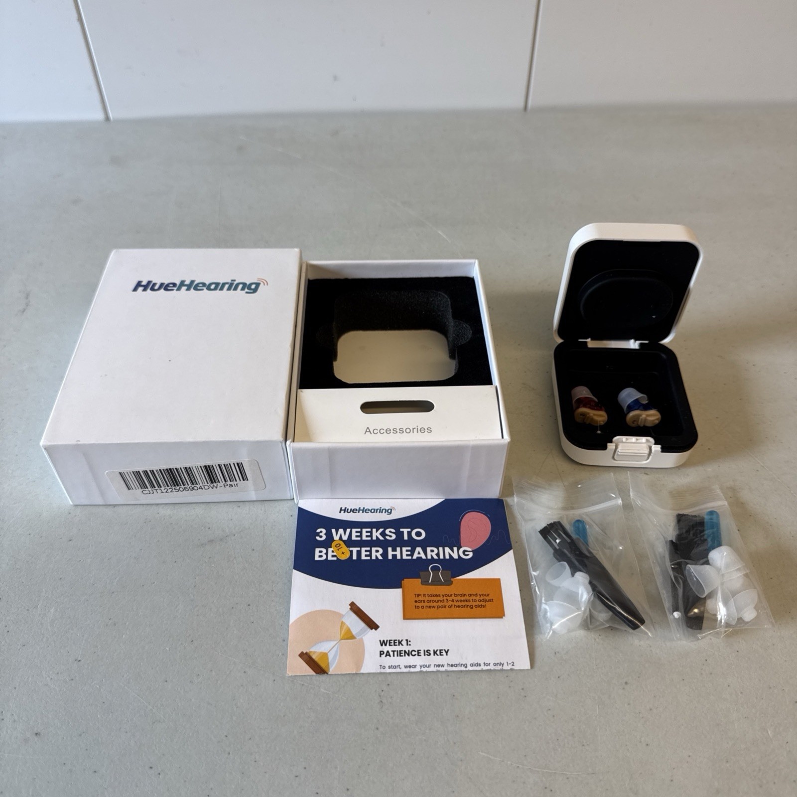 Huehearing Hearing Aid Pair In Original Case And Box With Tools
