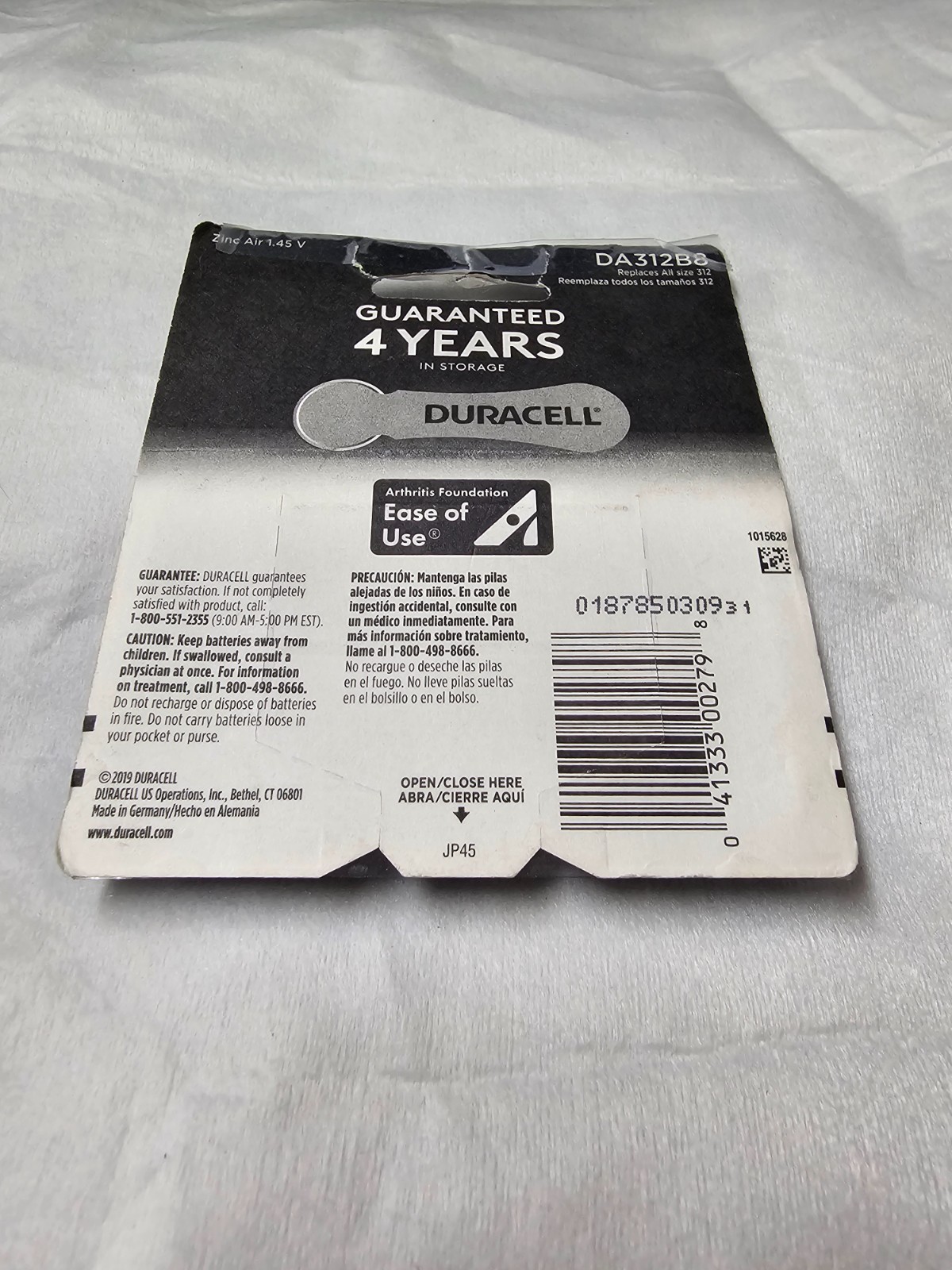 NEW!! Duracell 312 Hearing Aid Batteries (8 Pack) DA312B8