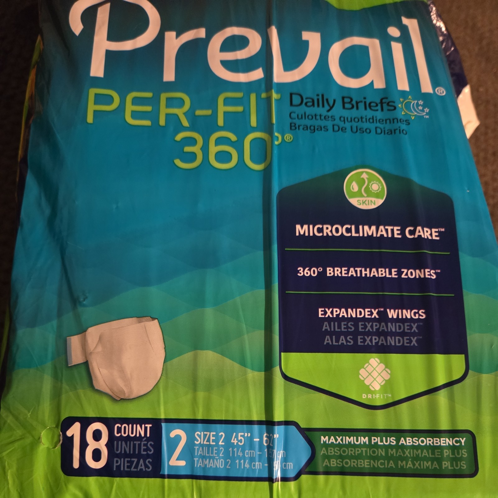 Prevail Per-Fit 360 Daily Brief Size 2, 45″-62″ – 18 Count, Max Plus Absorbency
