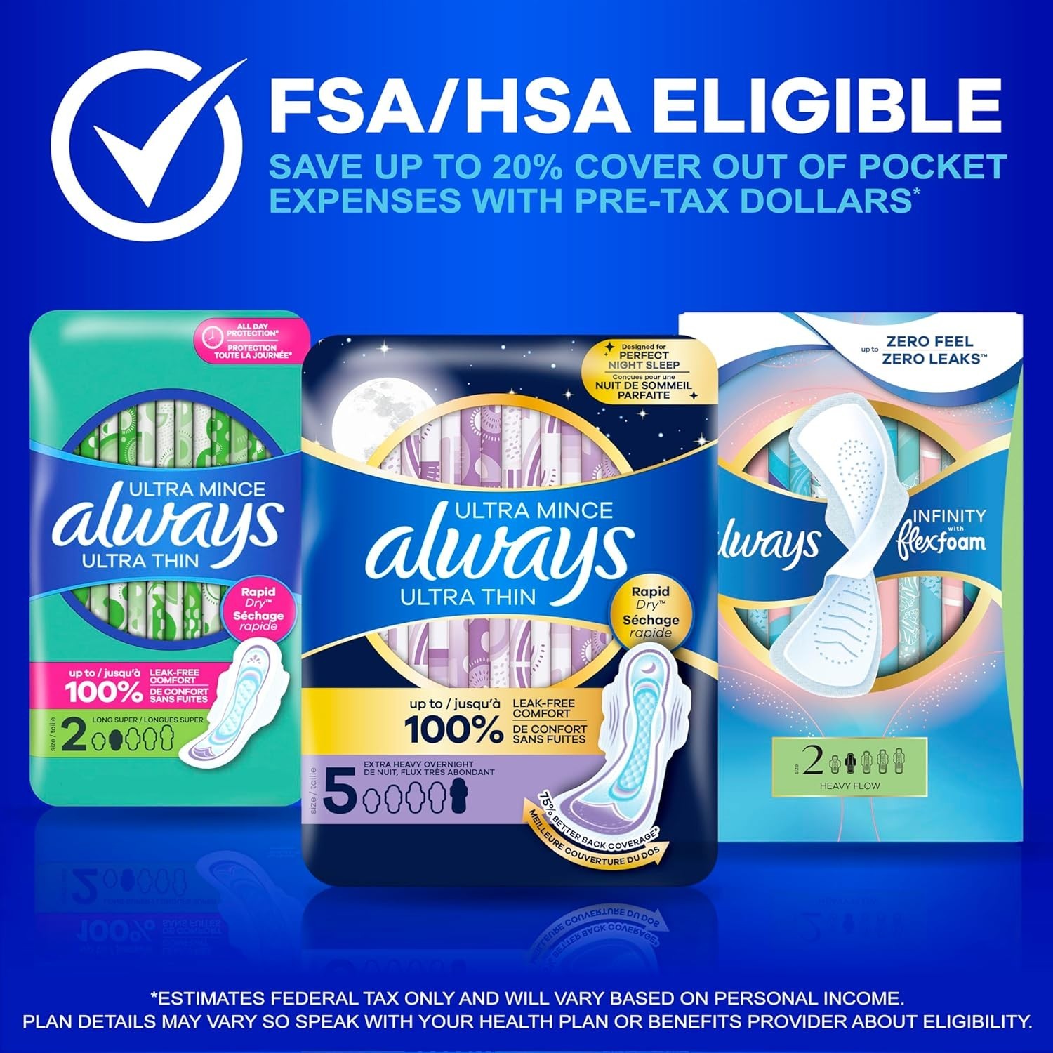 Always Ultra Thin Feminine Pads with Wings for Women, Size 1, Regular Absorbency