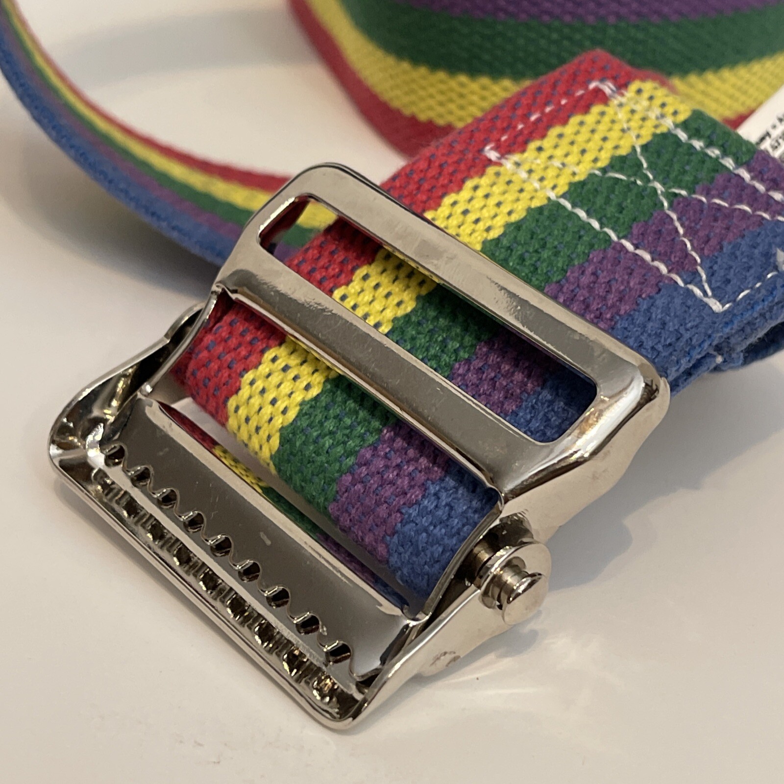 Posey Co Arcadia California USA Multi Colored Rainbow Striped Belt 52 3/8″