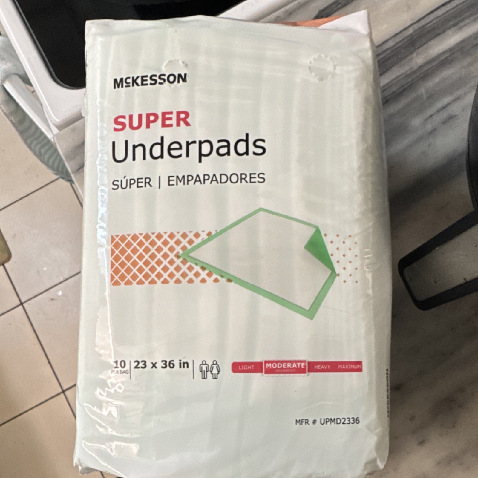 McKesson Super Underpads Moderate Absorbency 23x36in Disposable White 10 Pack