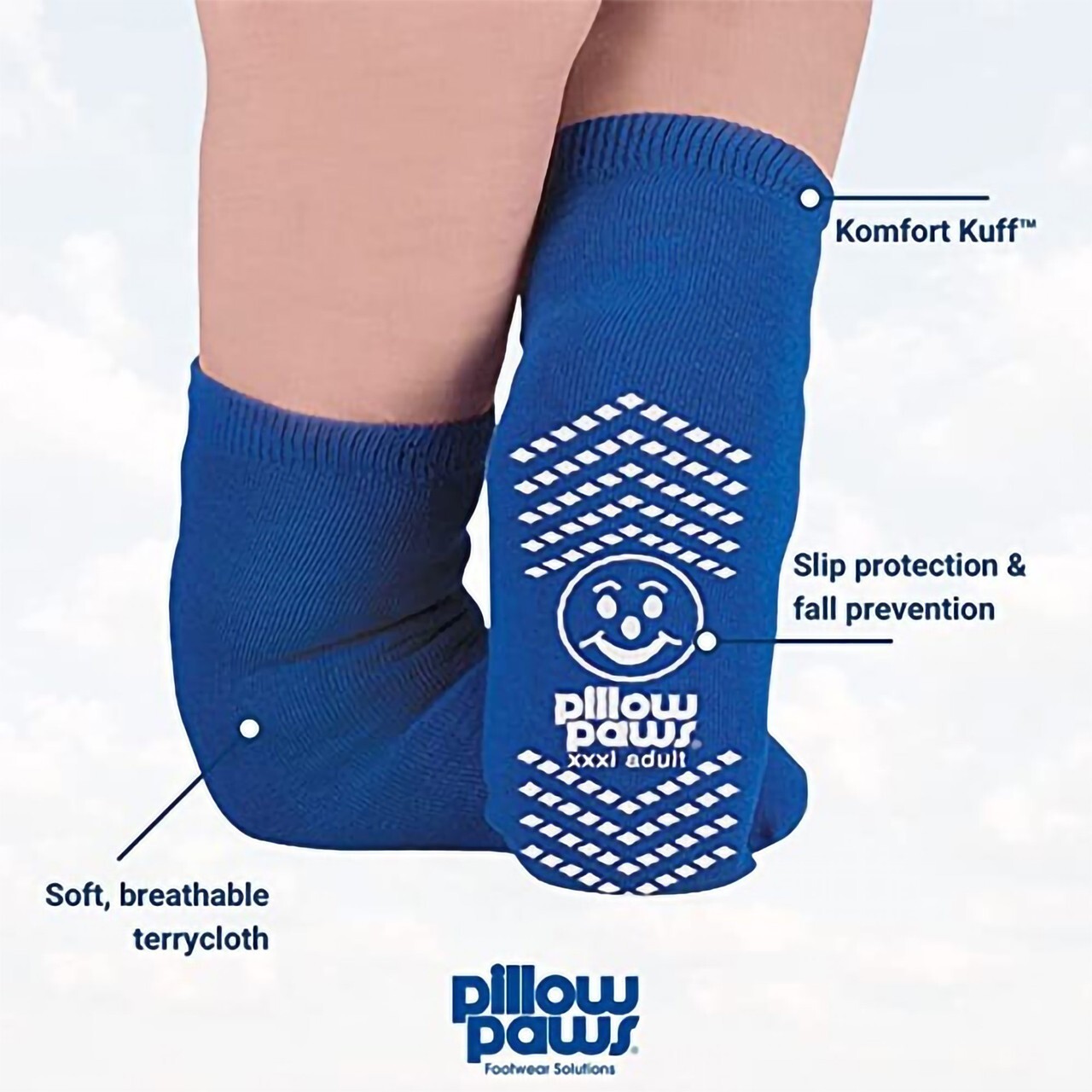 2 PAIR, Bariatric BLUE Slipper Socks XXXL Extra Wide, Non-Slip Terries, 1099-001