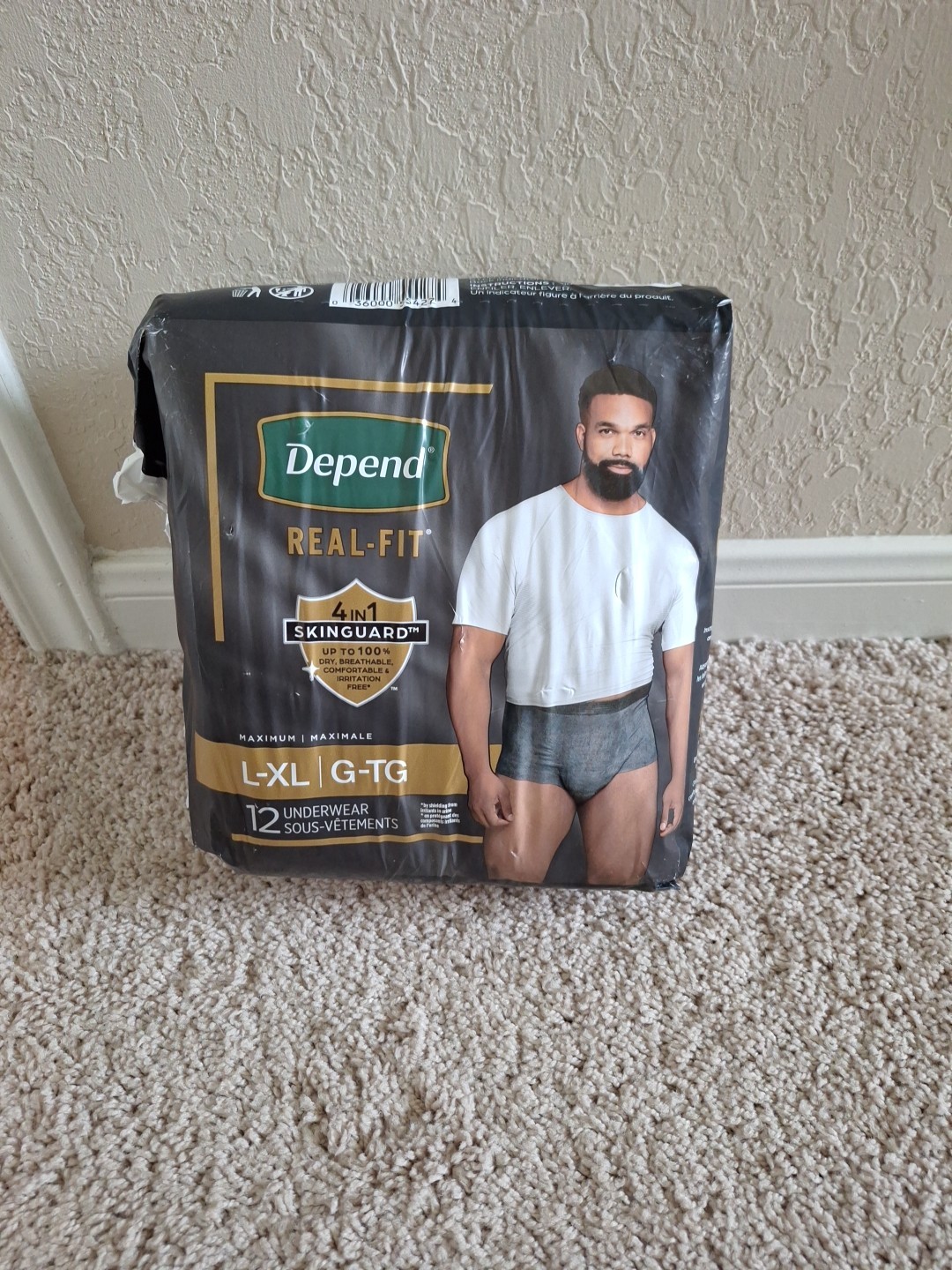 Depend Real Fit Maximum Absorbency Underwear Men 12 count L/XL Skin Gaurd