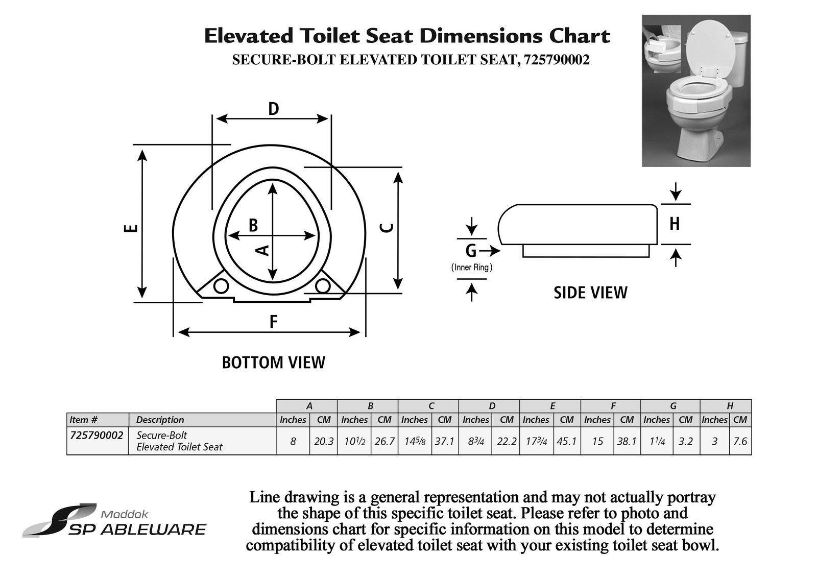 Sp Ableware 37228 Secure-Bolt 3 Elevated Toilet Seat Convertible Open/Closed