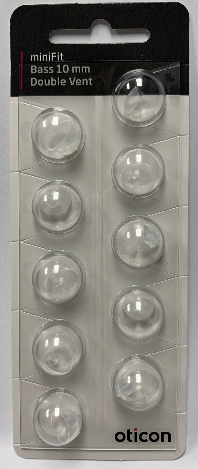 1 Pack Oticon miniFit 10mm Bass Double Vent Domes For Hearing Aids. 10 Total.