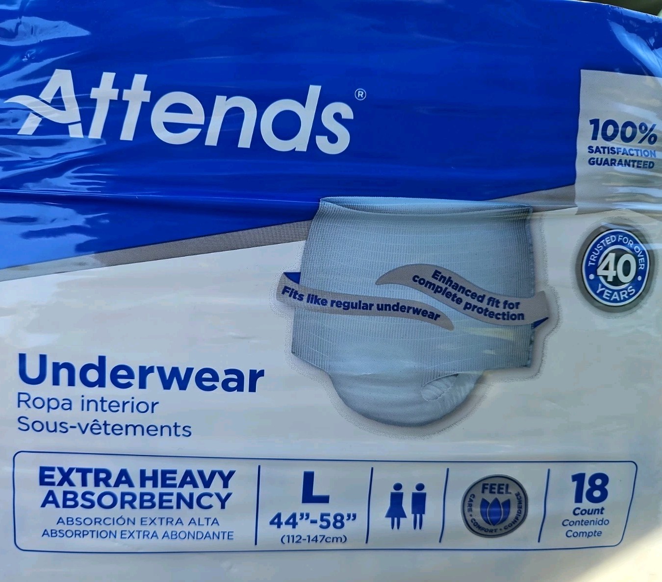 Attends Extra Heavy Incontinence Underwear Pull-Up LARGE 18 count FAST SHIP