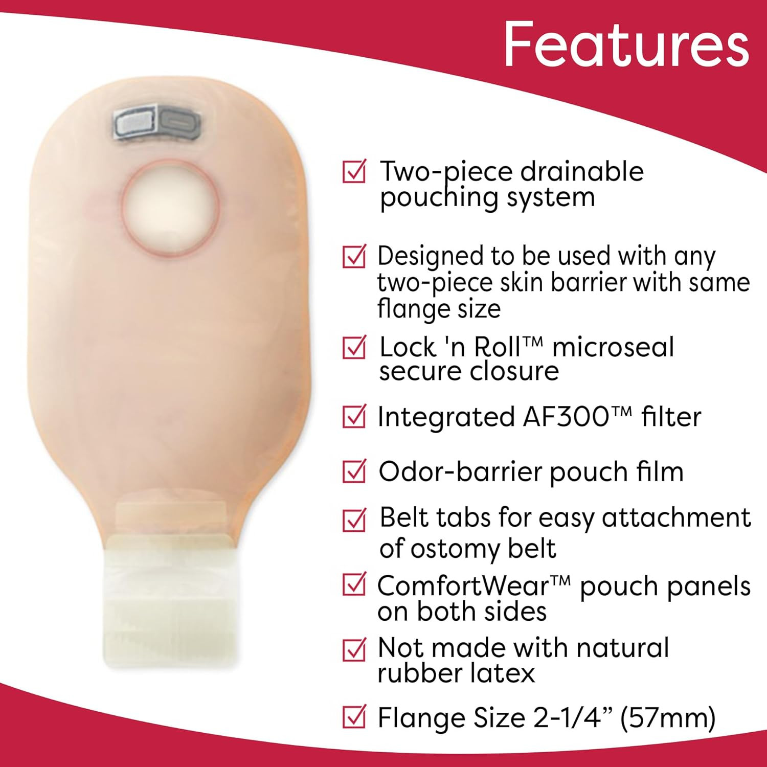 18193 New Image 2-Piece 12” Drainable Ostomy Pouch, Red Color Code Match, 10 Pac