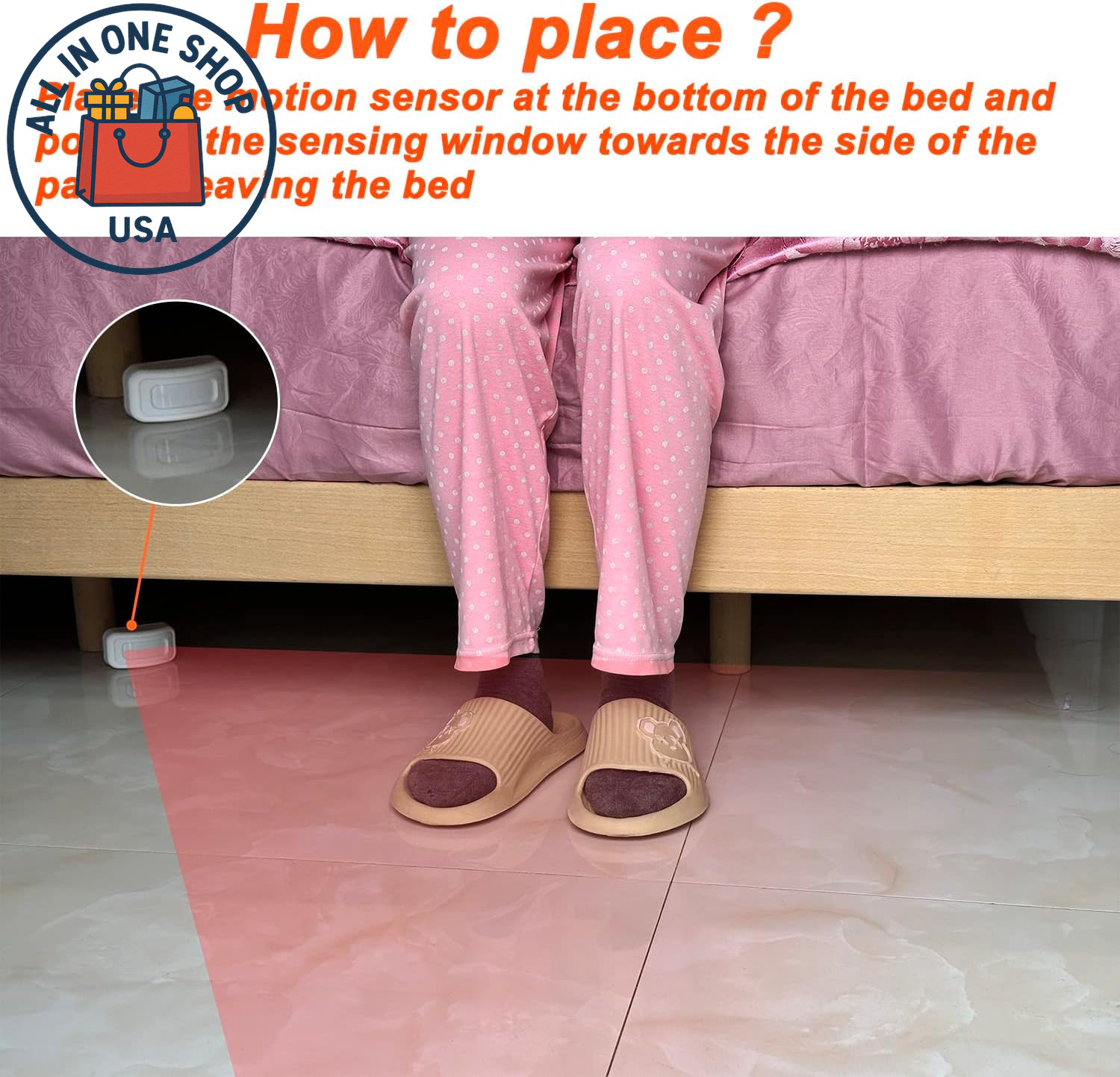 Wireless Bed Sensor Alarm for Elderly Care with Caregiver Pager, Volume Control