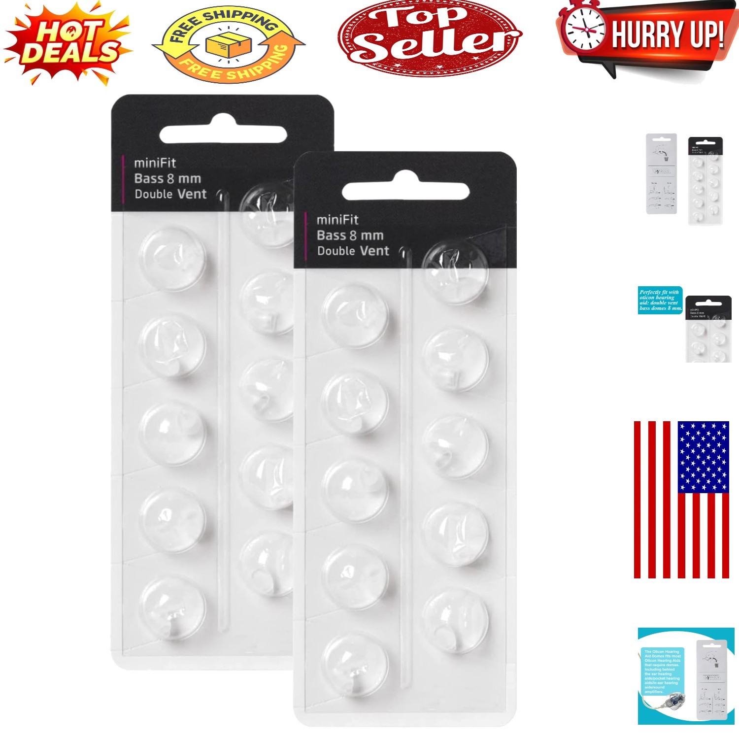 Oticon Double Vent Bass Ear Aid Domes – 8mm Replacement Packs