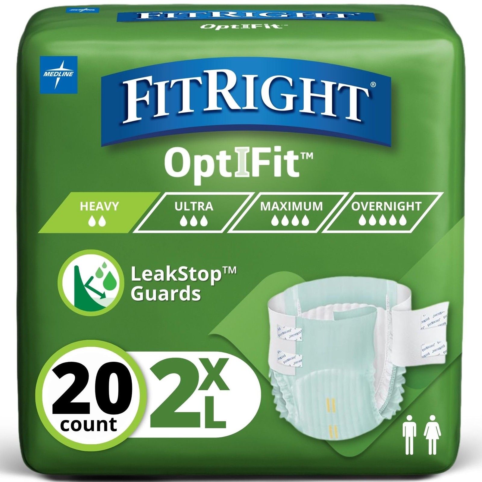 FitRight Extra+ Adult Diapers Disposable Incontinence Briefs 2XL 20 Pack
