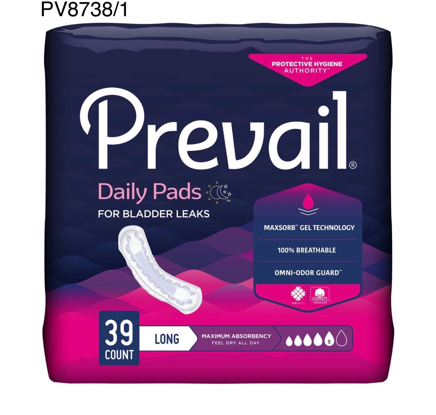 Prevail Incontinence Bladder Control Pads for Women, Long, Max Absorbency 39 Ct