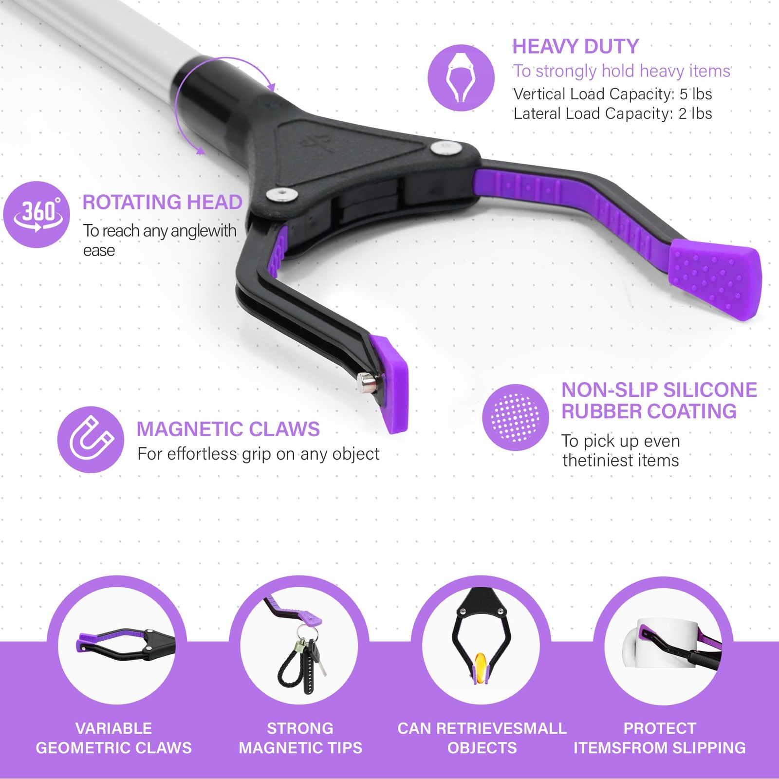 32 inch GrabRunner Folding Reacher Grabber Tool 32 Inch (Pack of 1), Purple