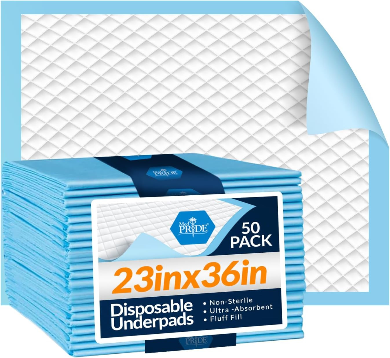 MED PRIDE Disposable Underpads 23” X 36” Incontinence Pads, Chux, Bed Covers,