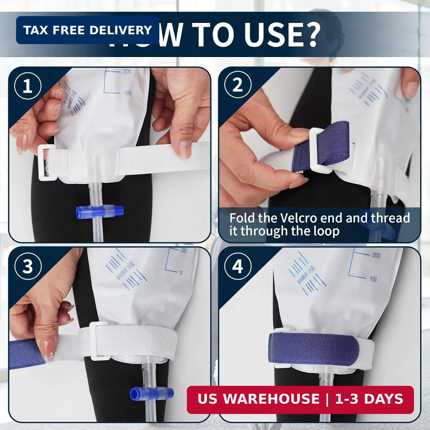 4 Packs Leg Bag Straps(Blue), Urine Drainage Bag Strap Catheter Leg Bag Straps w