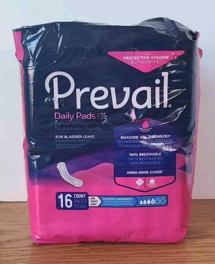 New Prevail Daily Incontinence Bladder Control Pad Long Moderate Abs #4 16 Ct