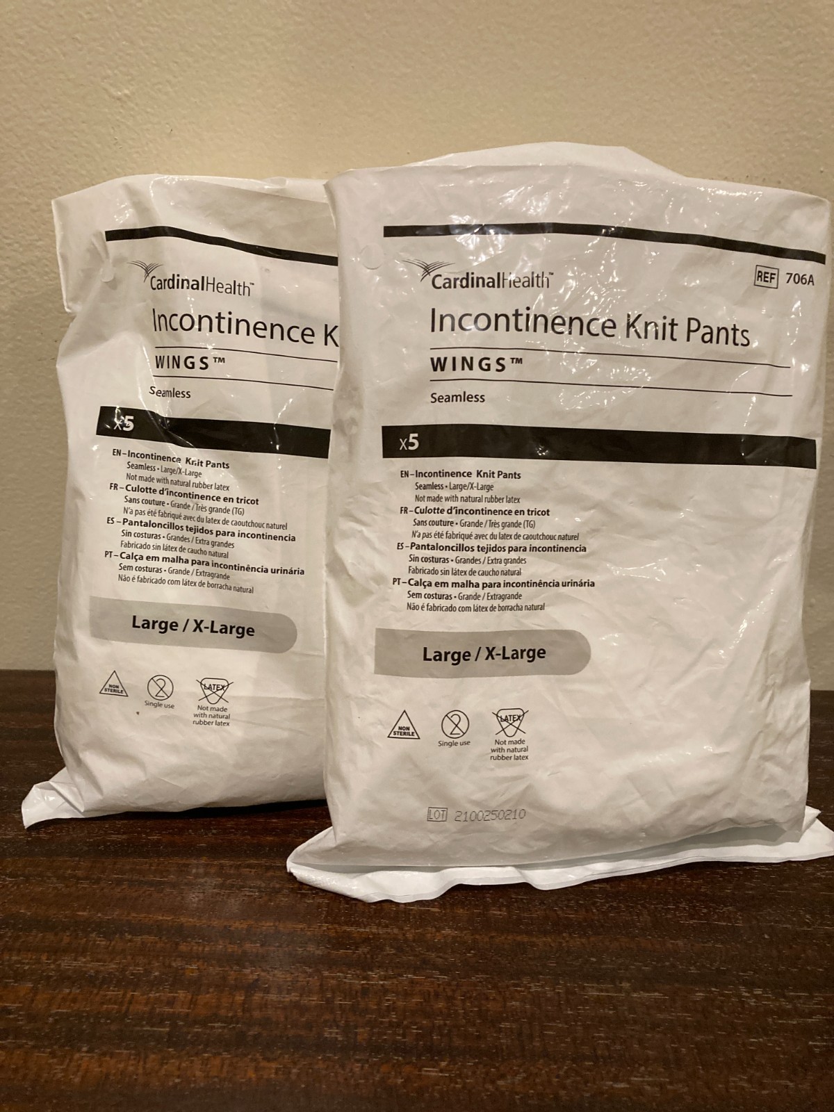 Cardinal Health Incontinence Knit Pants Wings Seamless x5 L/XL REF 706A LOT of 2