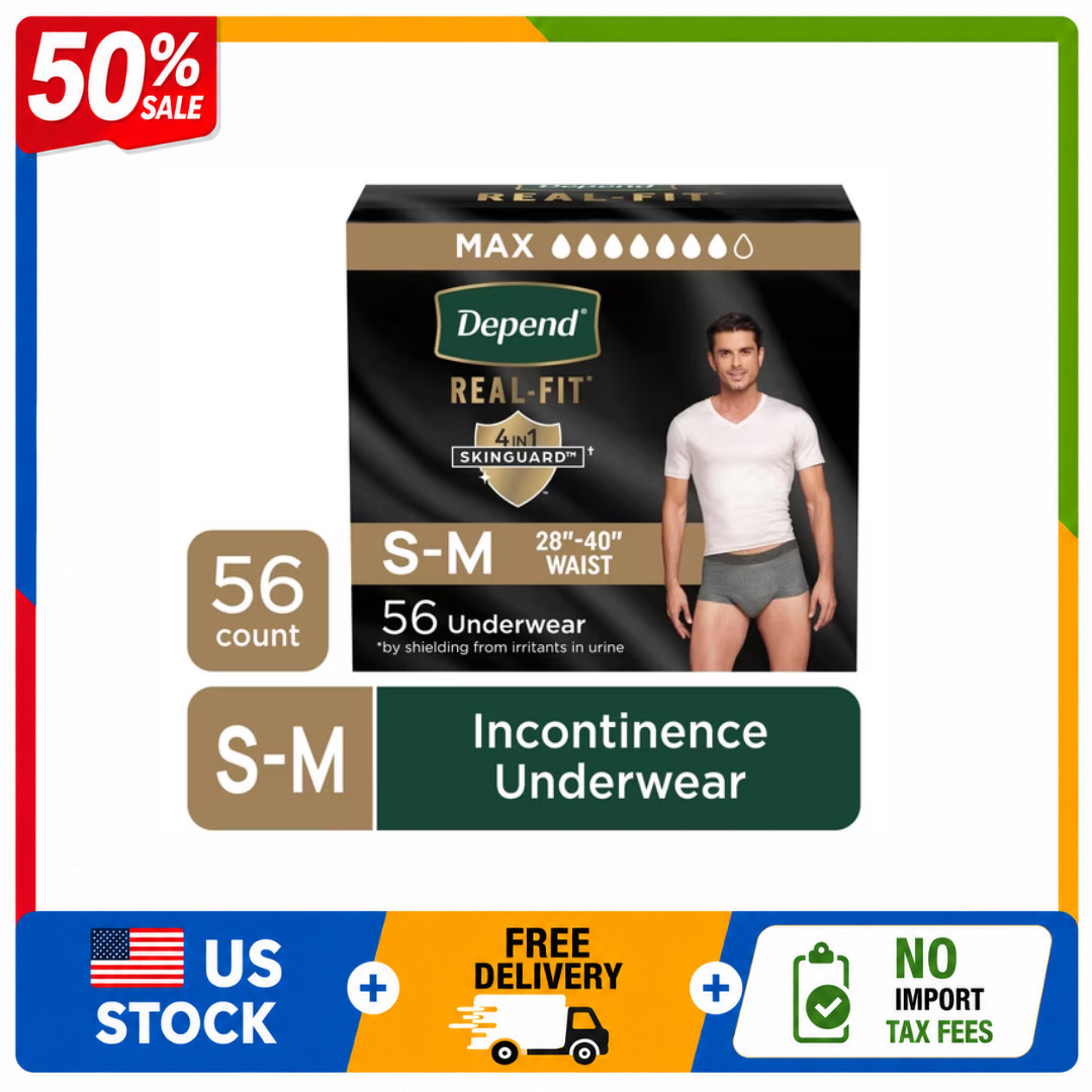 Depend Real Fit Men’s Incontinence Underwear Small Medium 56 Count