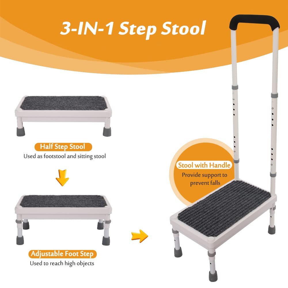 Step Stool with Handle for Elderly Adults, High Beds Steps Heavy Duty Metal S…
