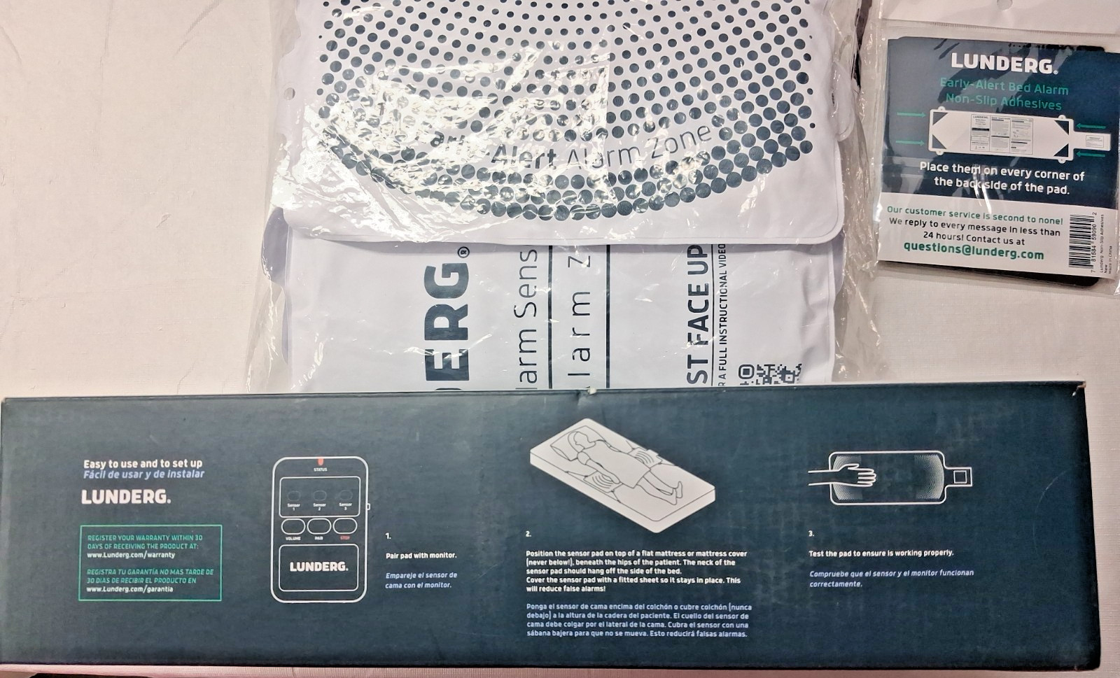 Lunderg Early Alert Bed Alarm System w/Wireless Sensor Pad n Monitor NEW OPN BOX