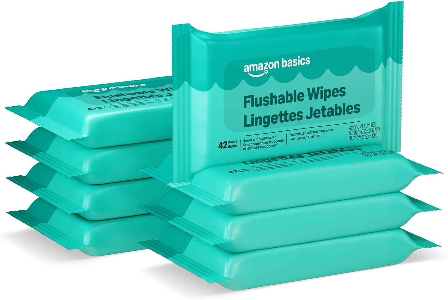 Flushable Adult Toilet Wipes, Fragrance Free, 42 Count (Pack of 8) (Total 336 Wi