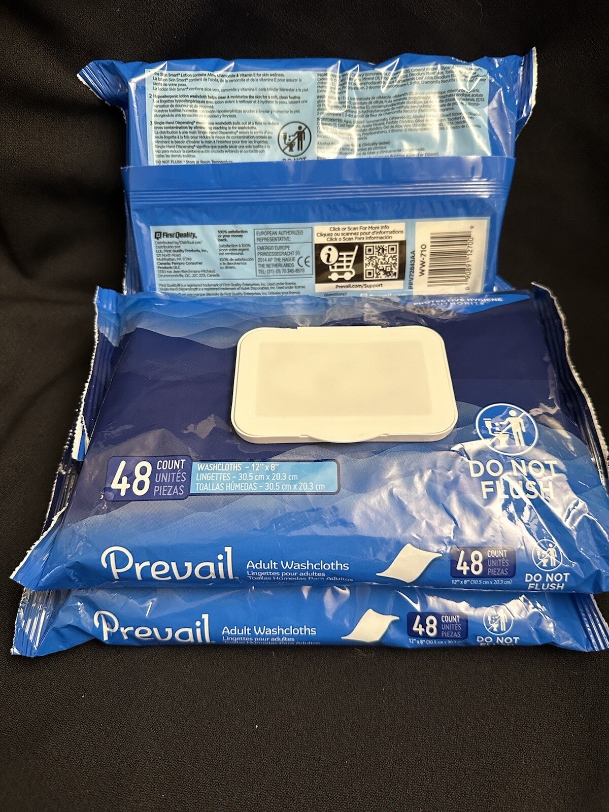 Lot of 3 Prevail Adult Washcloths Disposable Cleaning Aloe Vitamin E Sealed New