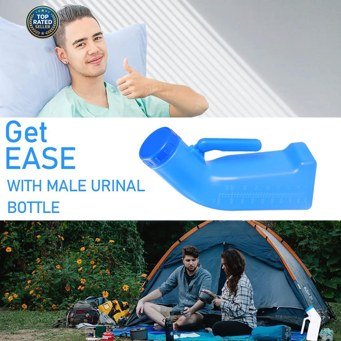 Urinal Bottle Male Urinals Portable Urine Bottle with Screw Lid 1200 Ml Plastic
